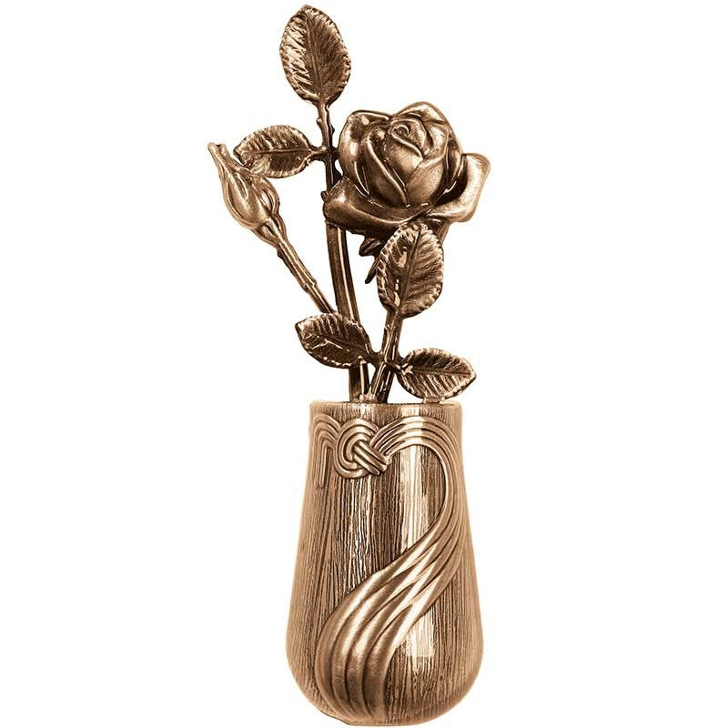 Decorazione floreale per lapidi - Vaso con rose 28x11cm in bronzo - Pe