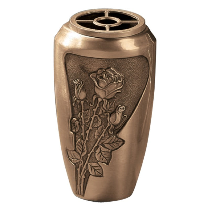 Vaso portafiori per cimitero 15x9cm - In bronzo, con interno in rame 