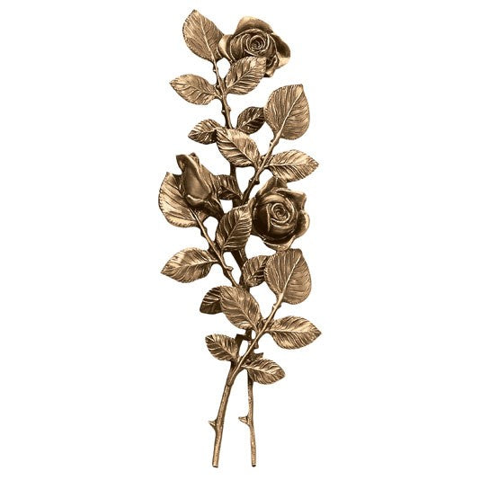 Decorazione Floreale Per Lapidi In Bronzo - Ramo Di Rose Cm 18, Applicazione A Parete, Artigianato Italiano