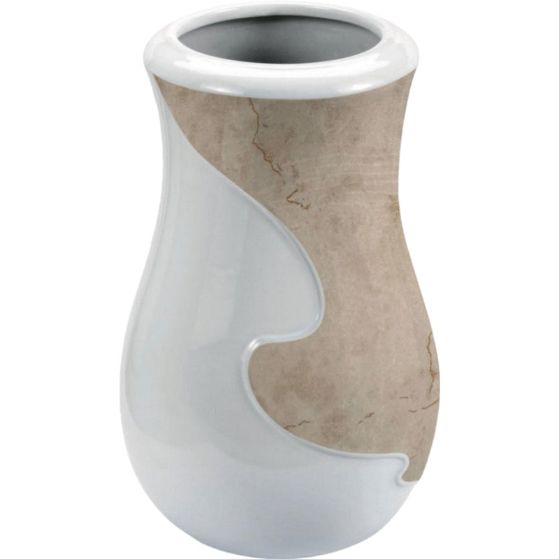 Vase funéraire Anna 21x13cm - En porcelaine Blanc avec décoration botticino, au sol ANN134T/BOTT