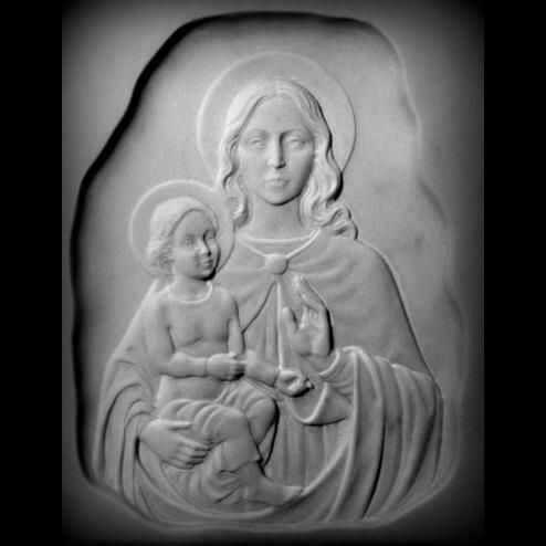 Bajorrelieve Virgen Dolorosa y Cristo - En mármol de Carrara, personalizable ART37