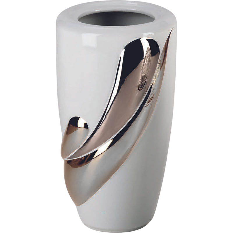 Vase funéraire Life 21x13cm - En porcelaine Blanc avec décoration platine, murale LIF154P/PLT