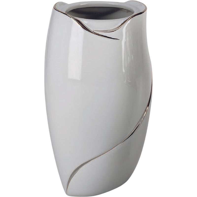 Vase funéraire Why 21x13cm - En porcelaine Blanc avec décoration platine, murale WHY156P/PLT