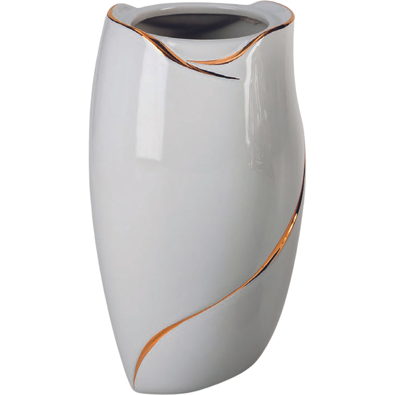 Vase funéraire Why 21x13cm - En porcelaine Blanc avec décoration dorée, murale WHY156P/ORO