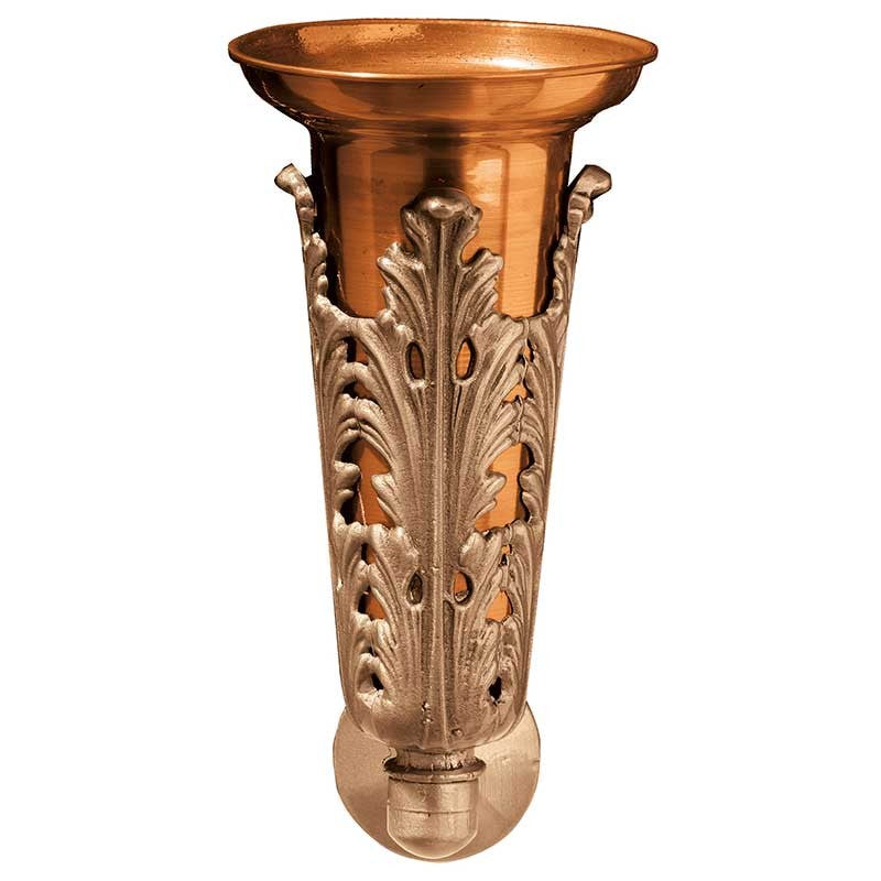 Vaso portafiori per cimitero 24x13cm - In bronzo, con interno in rame - Da parete 1149-R10