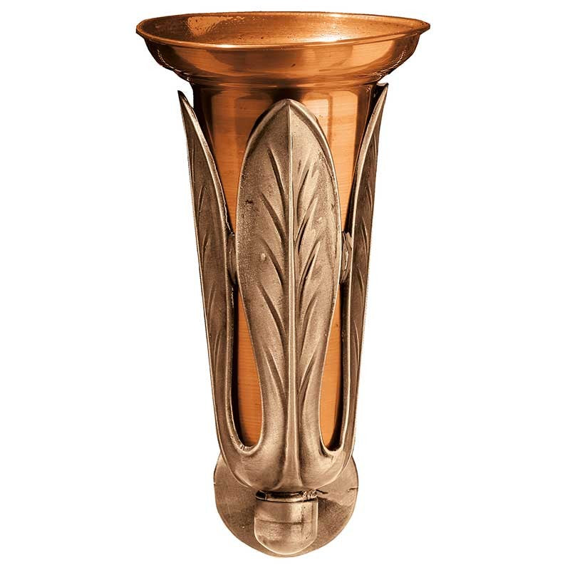 Vaso portafiori per cimitero 24x13cm - In bronzo, con interno in rame - Da parete 1151-R10