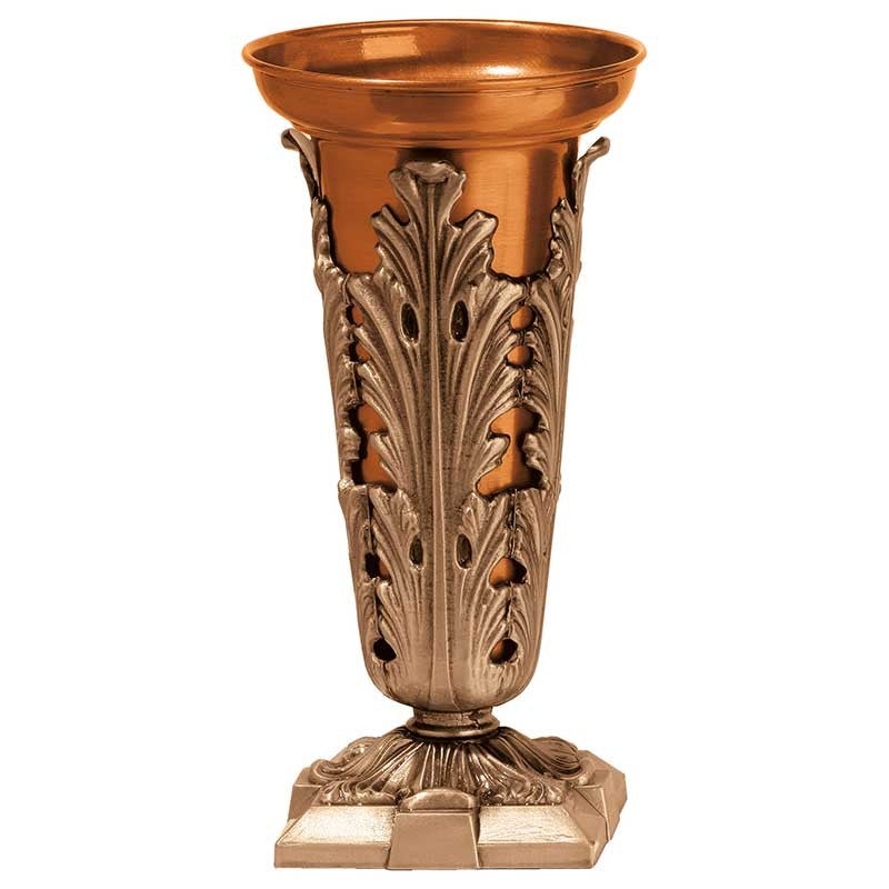Vase à fleurs pour cimetière 24x13cm - Bronze, avec intérieur en cuivre - Sur pied 1161-R10