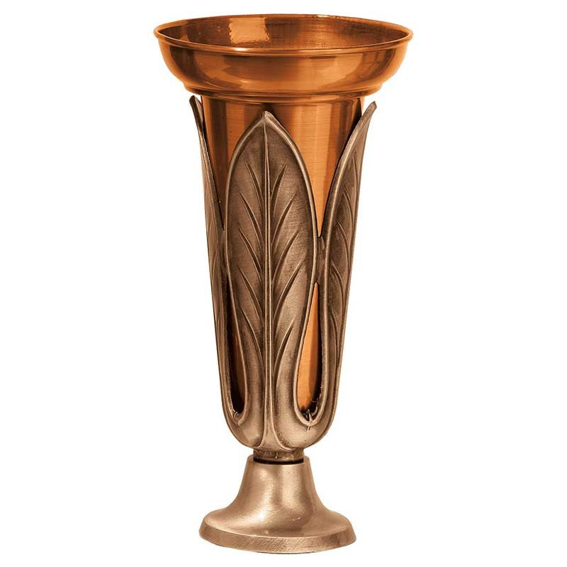 Vase à fleurs pour cimetière 24x13cm - Bronze, avec intérieur en cuivre - Sur pied 1169-R10