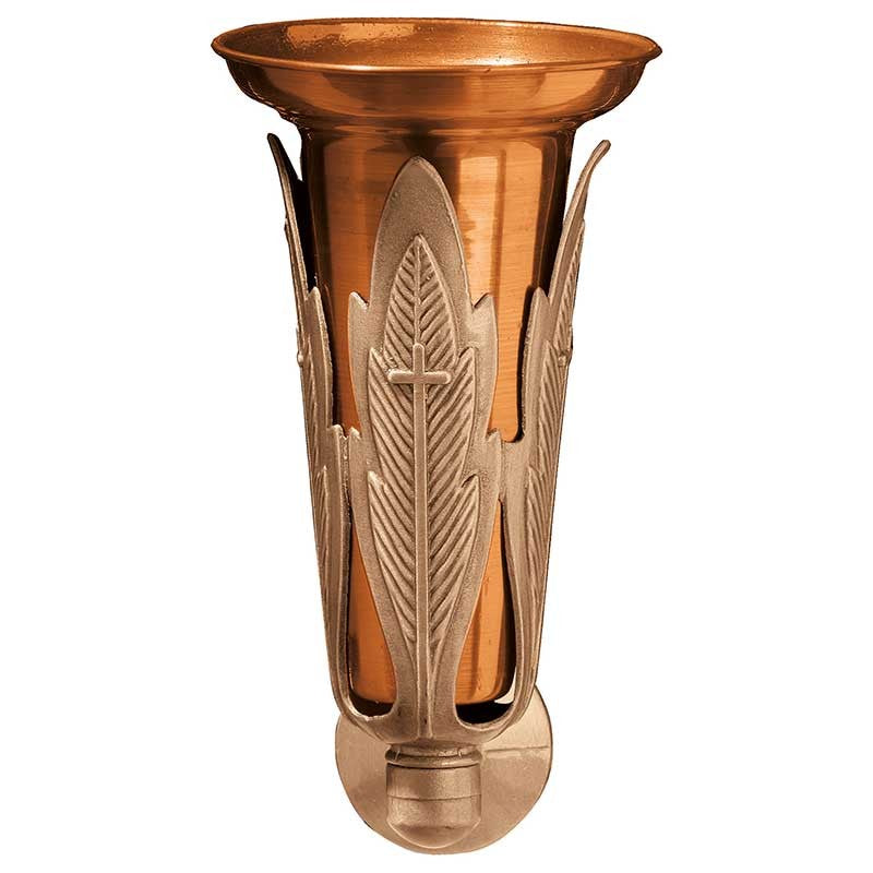 Vaso portafiori per cimitero 20x12cm - In bronzo, con interno rimovibile - Da parete 1172-R9