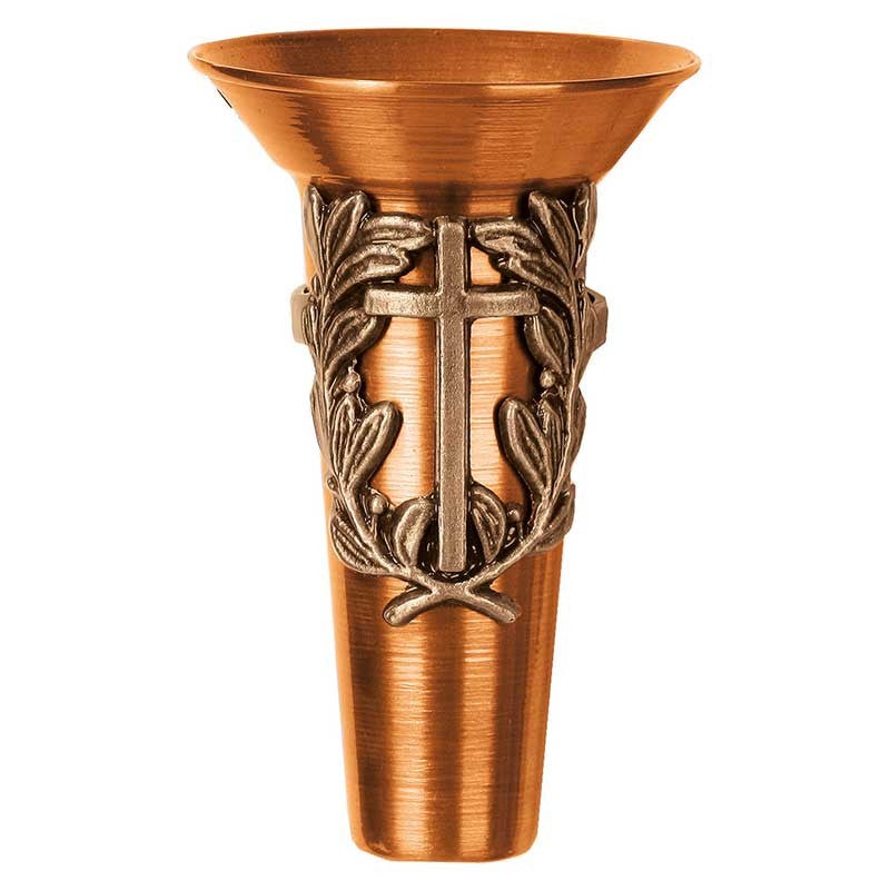 Vaso Per Cimitero Machx Per Loculi In Plastica Antiurto, Color Rame, 20x25 Cm, Con Portafiori A Mezzaluna