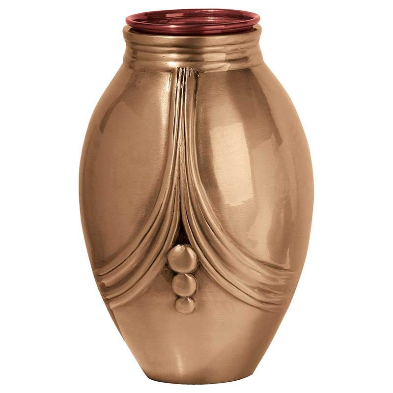 Vase à fleurs pour cimetière 28x18cm - Bronze, avec intérieur en cuivre - Sur pied 1355-R28