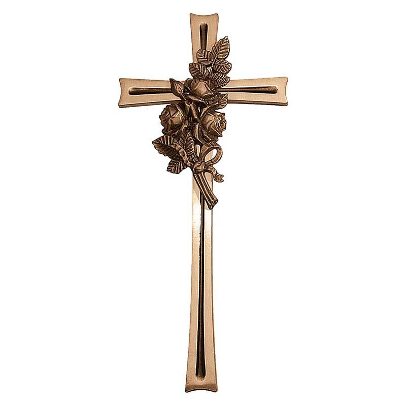 Grabsteinschmuck - Kruzifix mit Rosen 40x18cm - Bronze, Wandmontage 2179-40