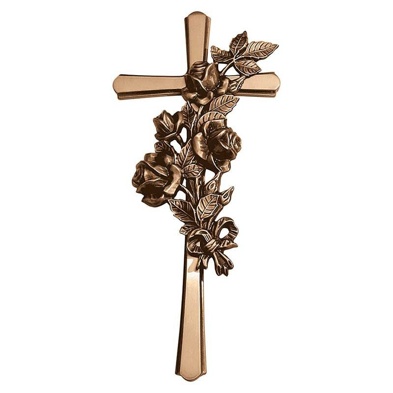 Décorations de pierres tombales - Crucifix avec roses 40x18cm - Bronze, montage mural 2183-40