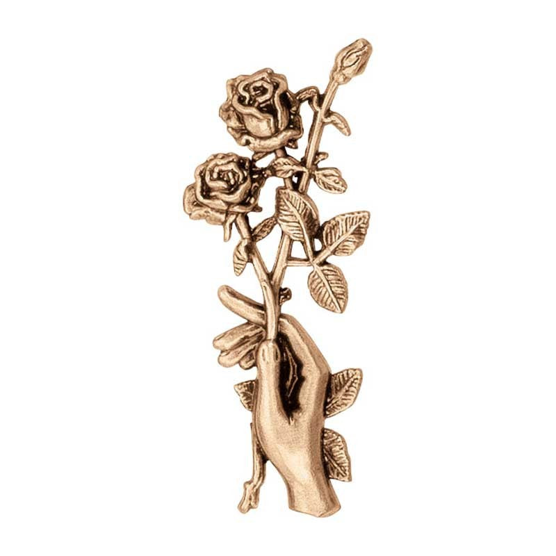 Decorazione floreale per lapidi - Mano con rose 17cm in bronzo - Per applicazione a parete 3130