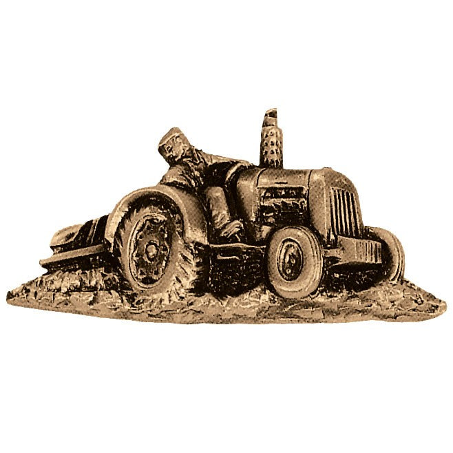 Décoration de pierre tombale en bronze - tracteur 17x8.5cm - Application murale 3163
