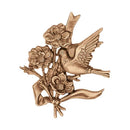 Bronze-Grabsteindekoration - Taube mit Blumen 12cm - Wandapplikation 3564