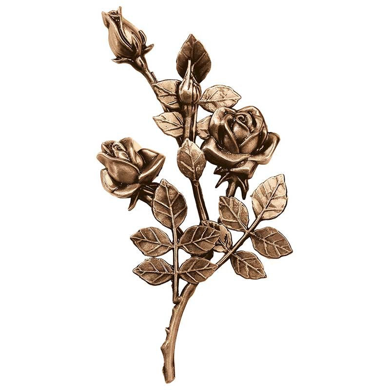 Decorazione floreale per lapidi - Rose destra 30x16cm in bronzo - Per applicazione a parete 3745-dx