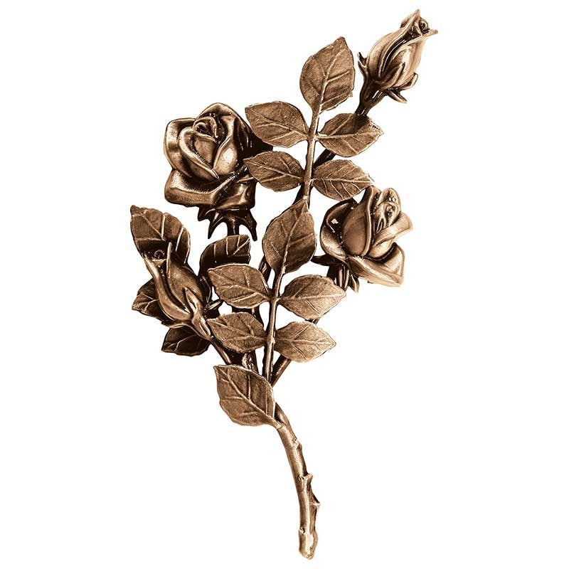 Decorazione floreale per lapidi - Rose sinistra 30x16cm in bronzo - Per applicazione a parete 3749-sx