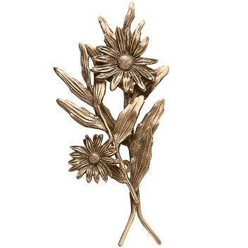 Blumenschmuck für Grabsteine - Zweig mit zwei zentralen Gänseblümchen 11x28cm aus Bronze - Für Wandmontage 54004