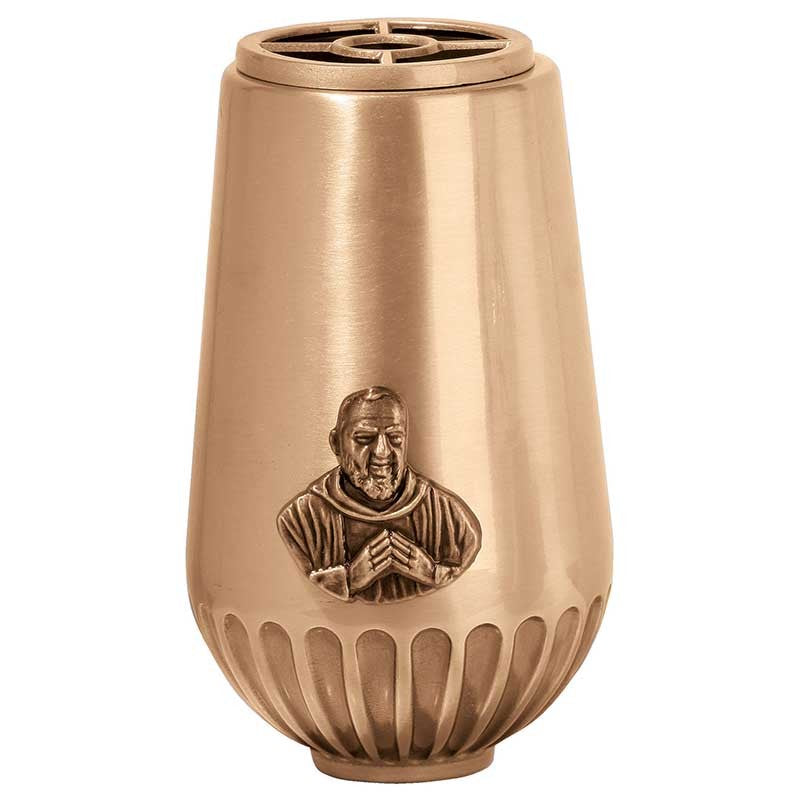 Vase de fleurs du cimetière Padre Pio 20x12cm - Bronze, avec intérieur amovible - Vase mural 8404-P4