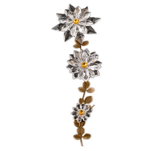 Décoration florale pour pierre tombale - Branche triple flocon de neige en bronze et cristal 36cm - Pour montage mural 303107