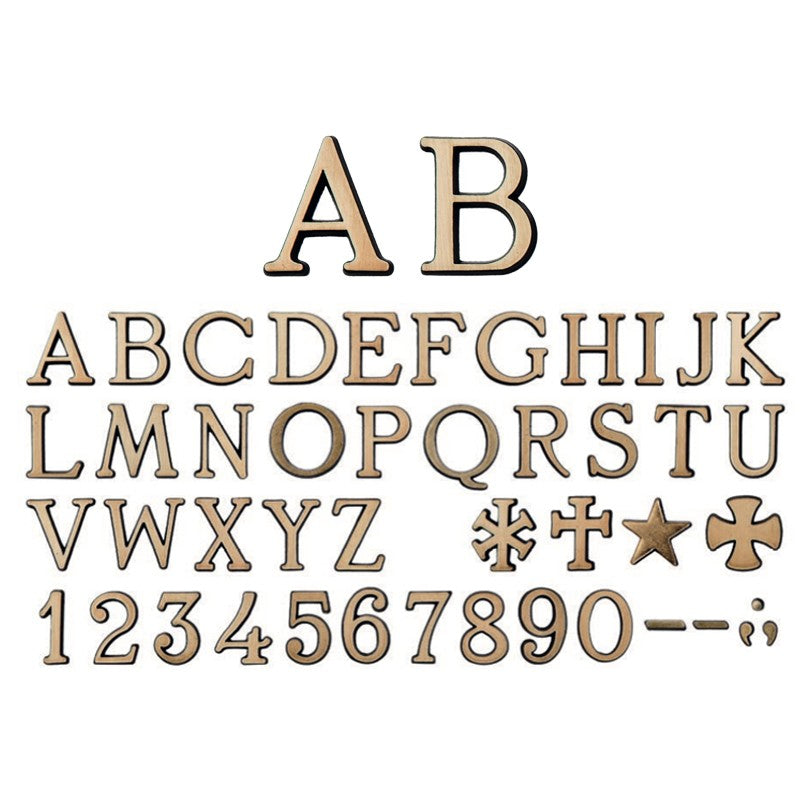 Letras en bronce para lápidas y nichos - Fuente Romano cepillado - Letras sueltas