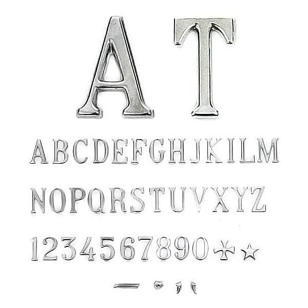Letras en acero inoxidable para lápidas y nichos - Fuente Romano estrecho - 25 unidades de la misma letra